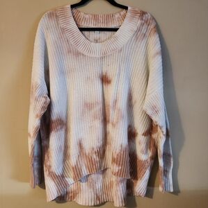 Aerie oversized cotton rust brown and cream tie dye sweater